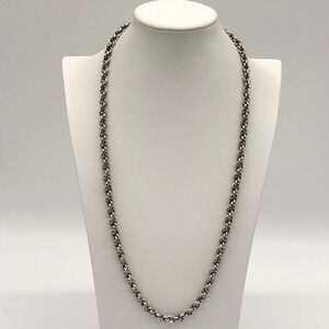 Monet Double Link Silver Tone Chain Necklace Long Textured Vintage 30"